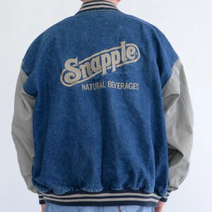 Vintage MV Sport Snapple Blue Denim & Canvas Button Up Bomber Jacket  Size XL